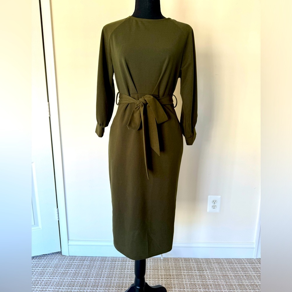 SHEIN Olive Green Pocketed Dress Sz S